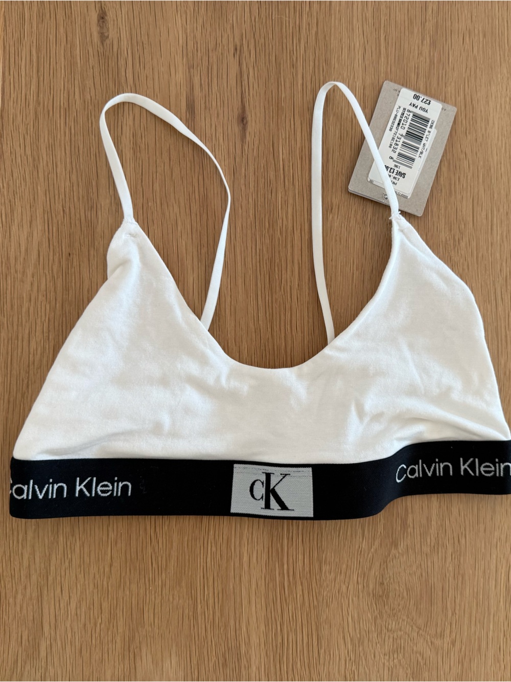 Calvin Klein White Bralette with Black Logo Band